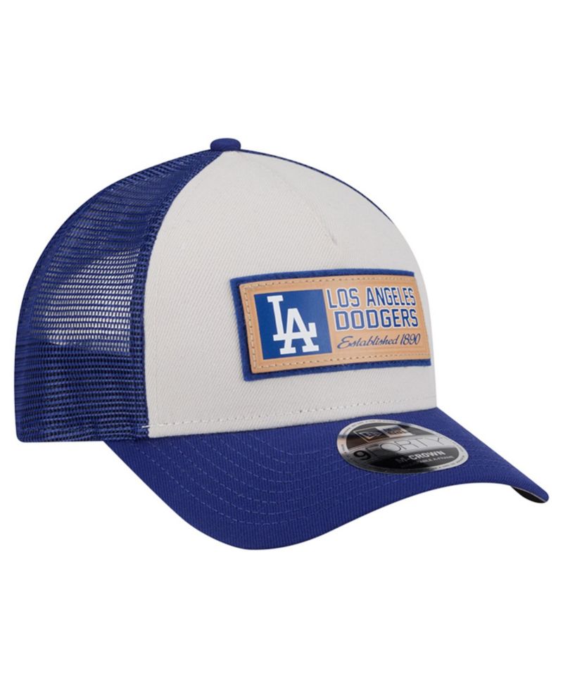 Men's Stone/Royal Los Angeles Dodgers Text A-Frame Trucker 9FORTY Hat