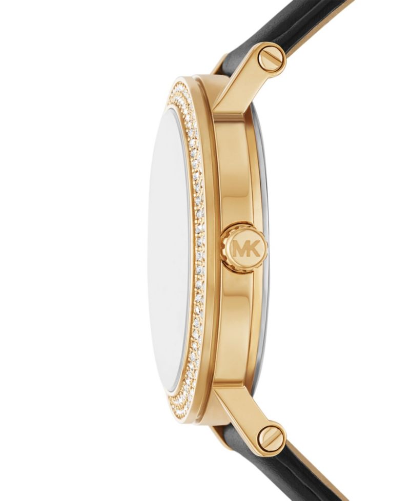 Women's Corey Three-Hand Black Leather Watch, 38mm