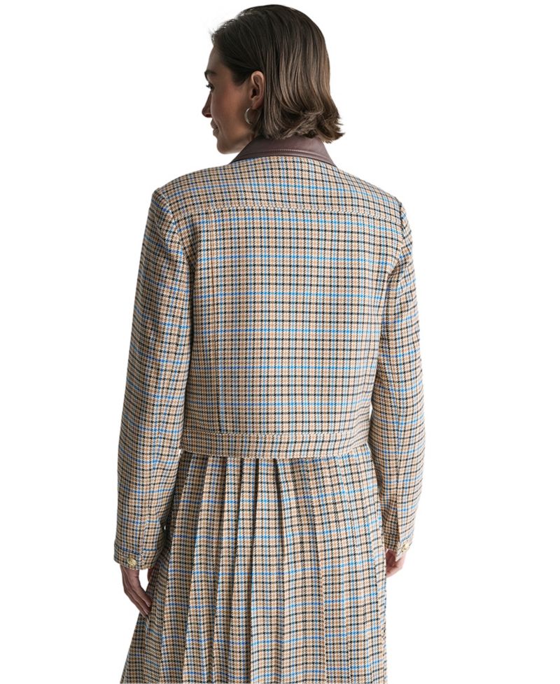 Women's Cropped Collared Plaid Trucker Jacket