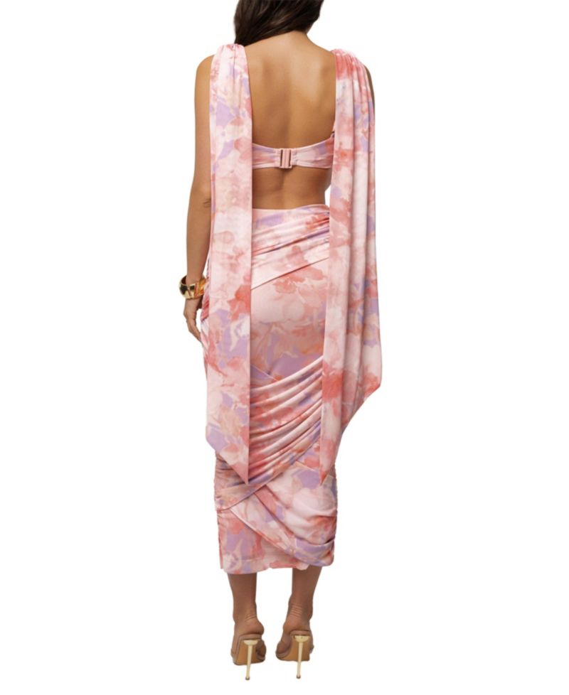 Women's Bloom Divine Drape Cowl Neck Tie-Dye Crop Top and Skirt Set