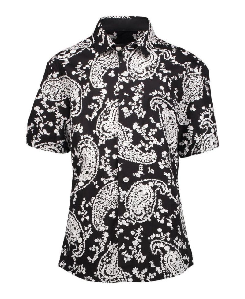 Big Boys Black Paisley Short Sleeve Button Down Shirt