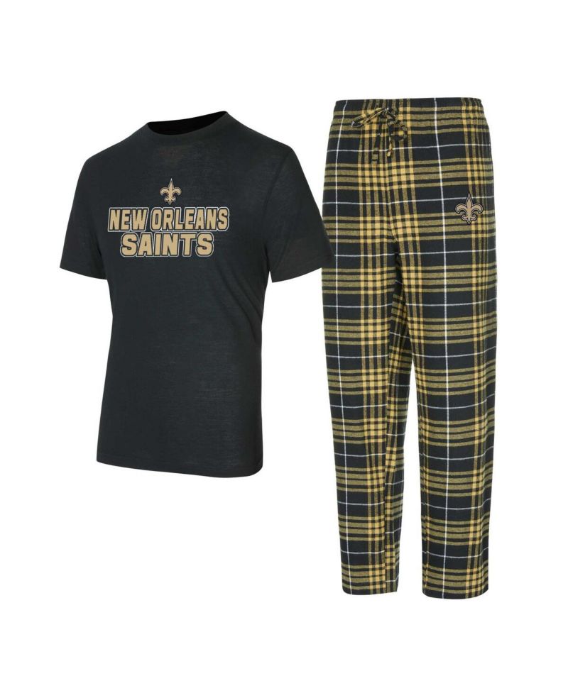 Men's Black/ New Orleans Saints Vector T-Shirt Flannel Pants Sleep Set