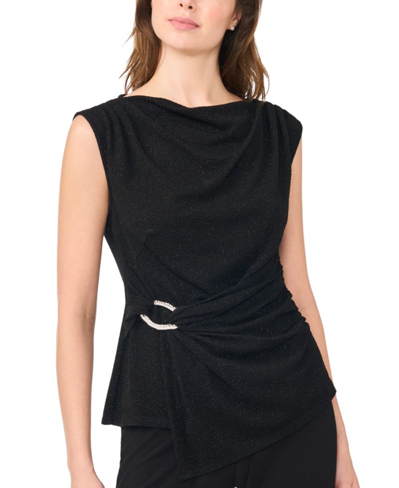 Petite Asymmetrical Dressy Boat-Neck Blouse