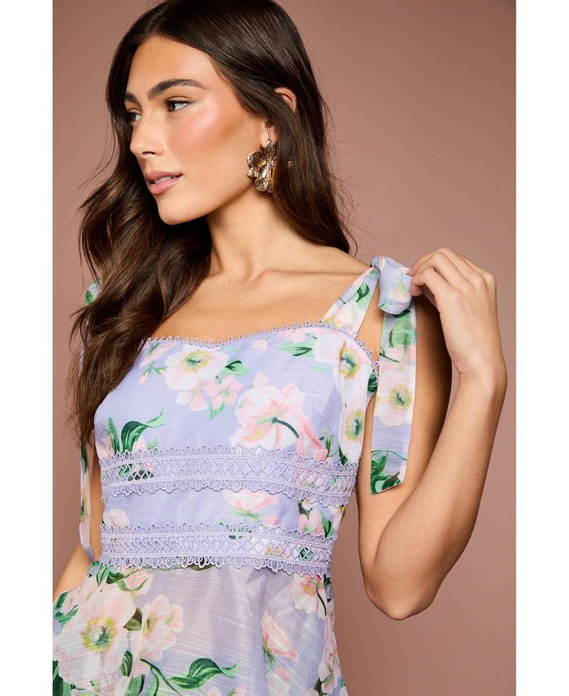 Women's Square Neck Bow Shoulder Peplum Top