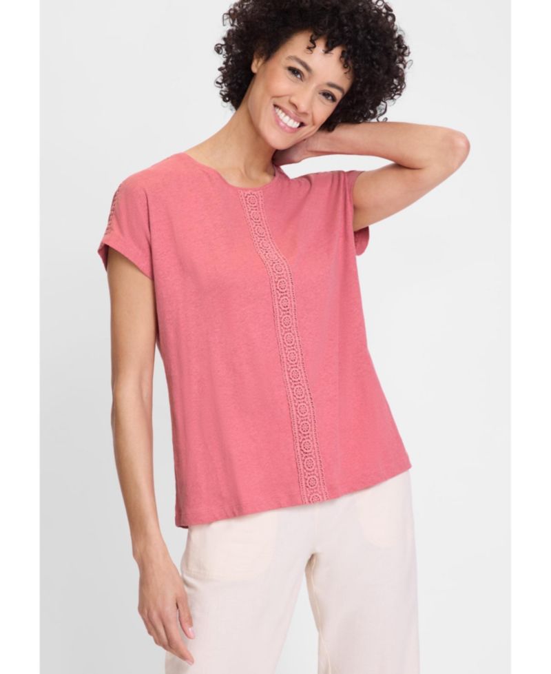 Embroidered Trim Cotton Linen Tee
