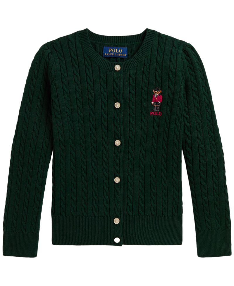 Girls' 2T-6X Polo Bear Mini-Cable Cardigan