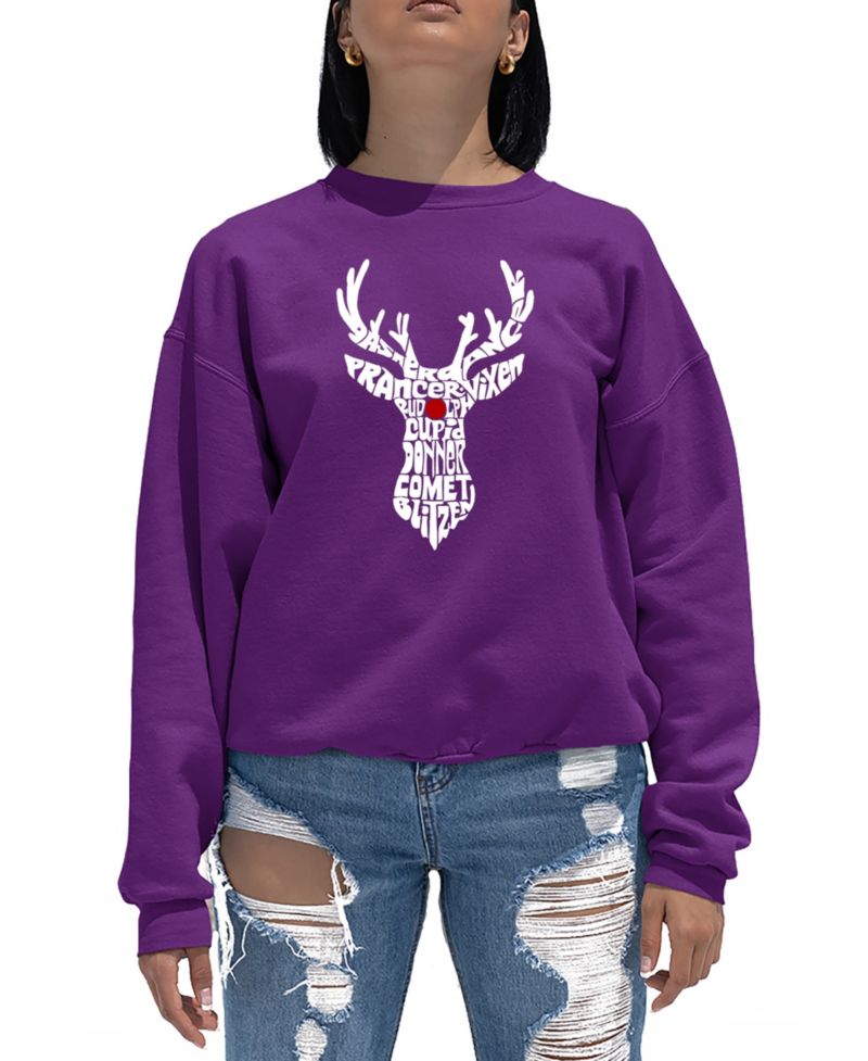Women's Santa's Reindeer Word Art Crew Neck Sweatshirt