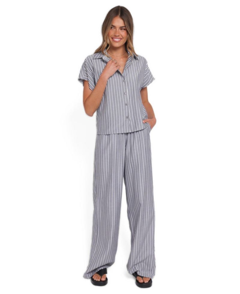 Women's Melanie Striped Wide-Leg Button-Down Shirt and Pants, 2-Piece Set