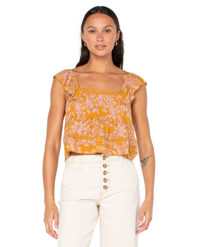 Women's Coastal Rays Seamed Flutter-Sleeve Cropped Top