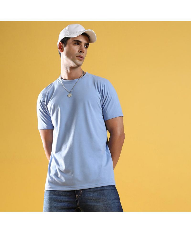 Men's Pastel Blue Basic Regular Fit T-Shirt