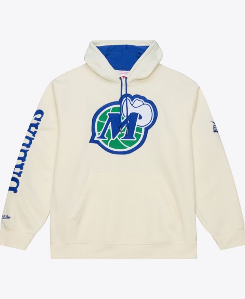 Men's Cream Dallas Mavericks Hardwood Classics Chainstitch Premium Fleece Hoodie