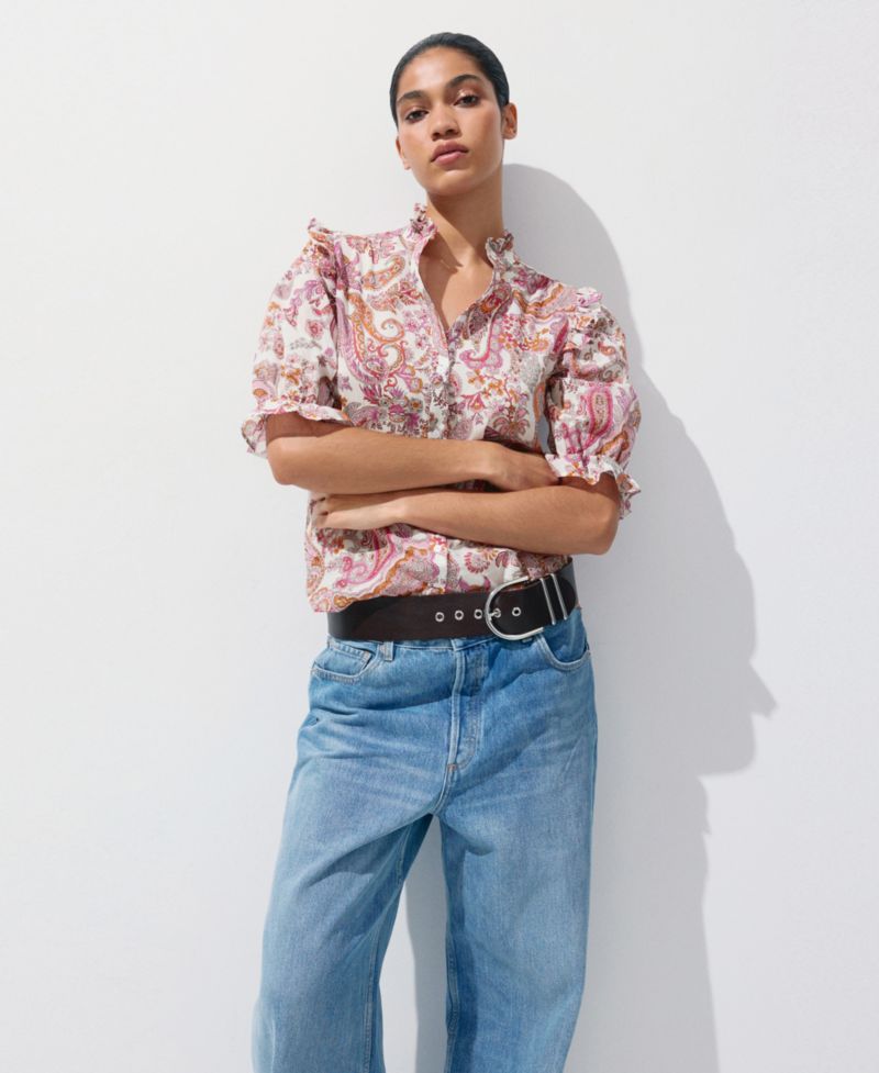 Women's Paisley-Print Ruffled Blouse