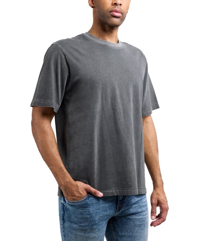 Men's Vintage Distressed Boxy Oversized Heavyweight Acid Wash Cotton Crew T-Shirt