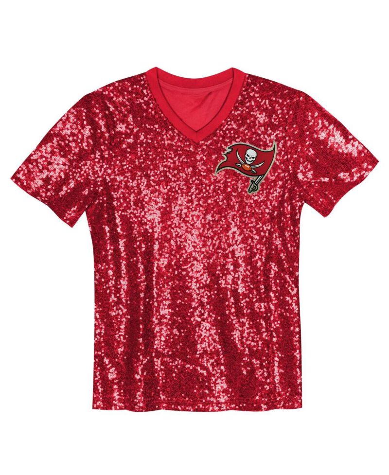 Big Girls Red Tampa Bay Buccaneers Wordmark Sequin V-Neck Top