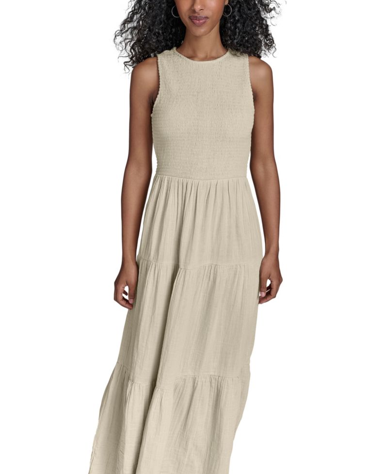 Women's Smocked Tiered A-Line Midi Dress