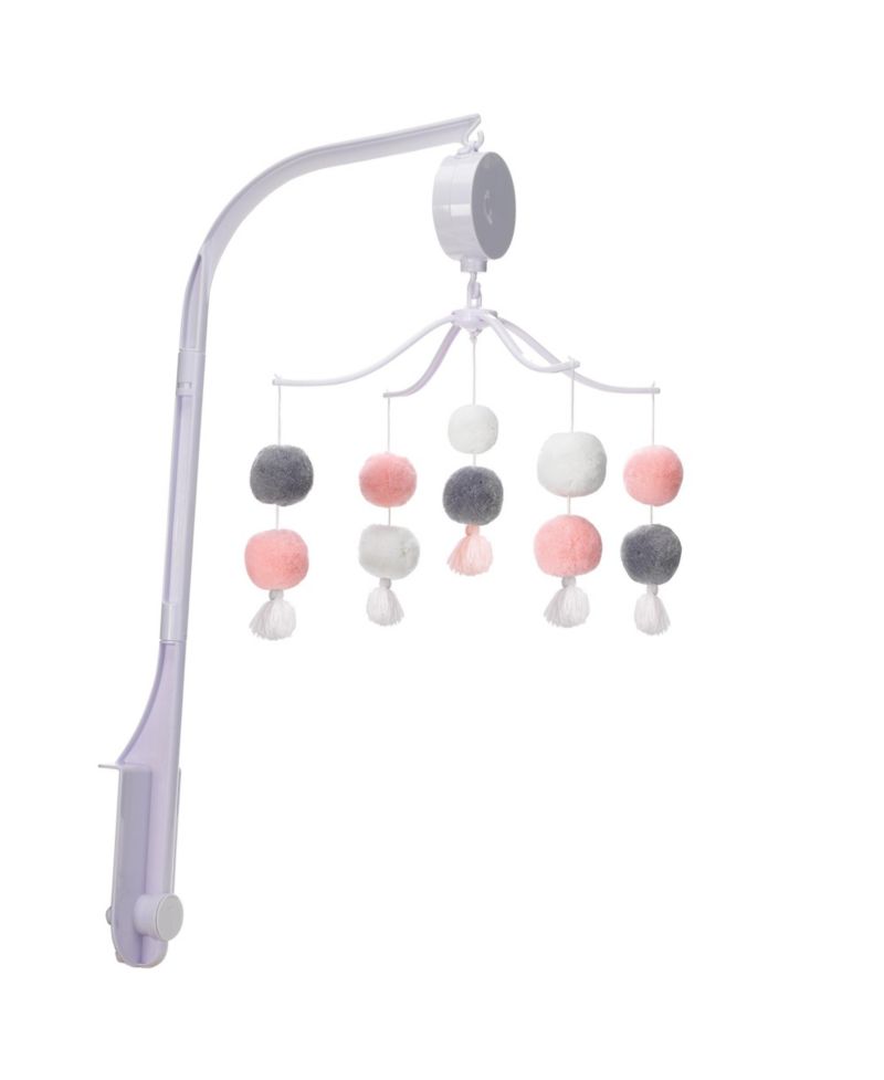 Blossom Pink/Gray Pom Pom Musical Baby Crib Mobile Soother Toy