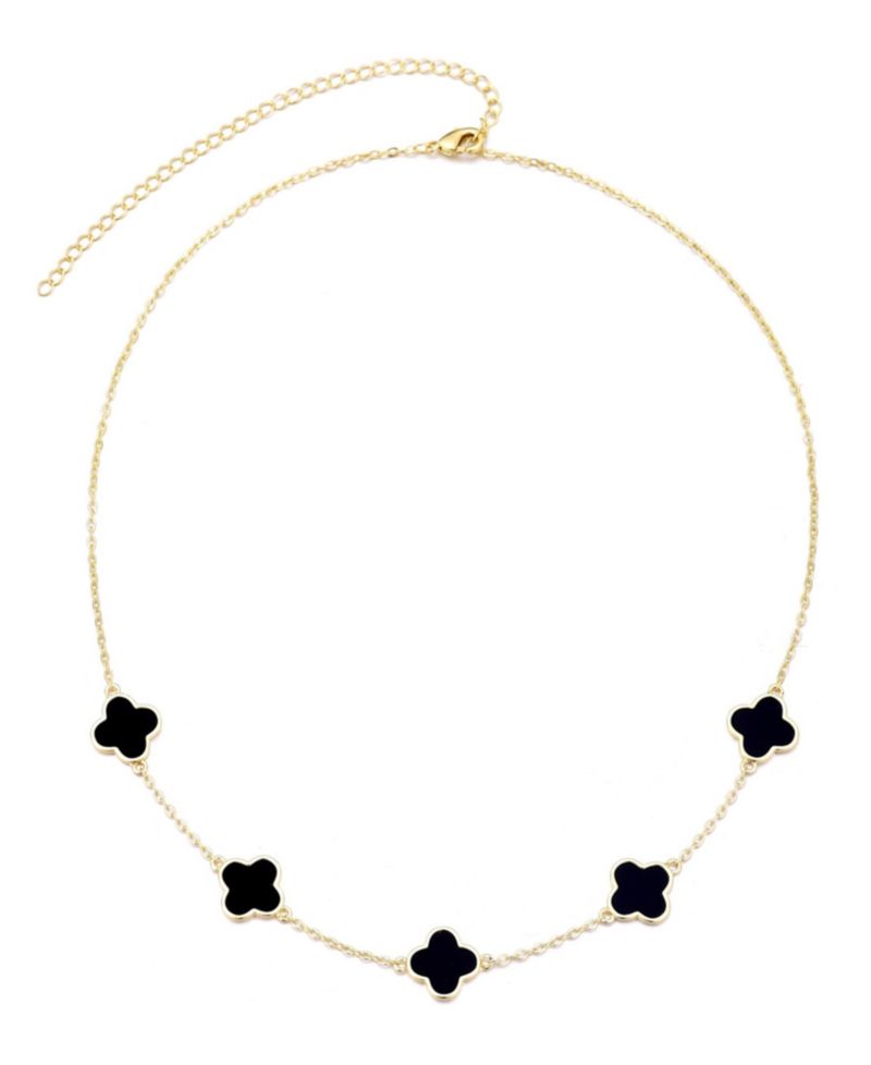 Metal-tone Black Clover Station Necklace