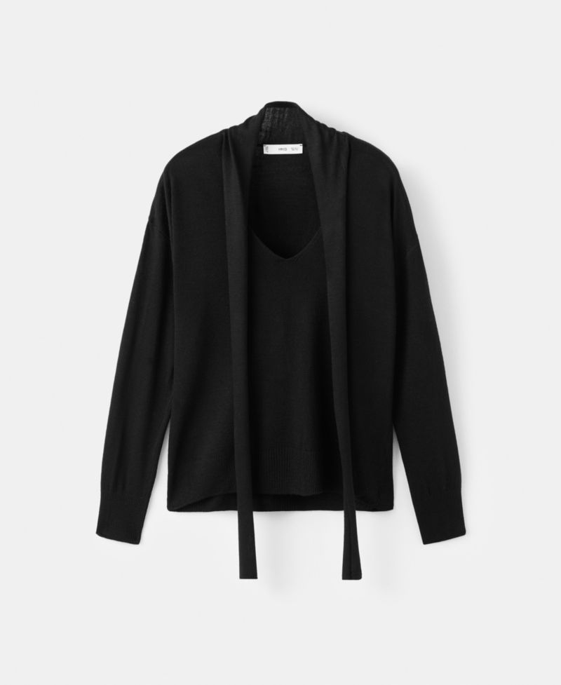 Women's Scarf Detail V-Neck Sweater