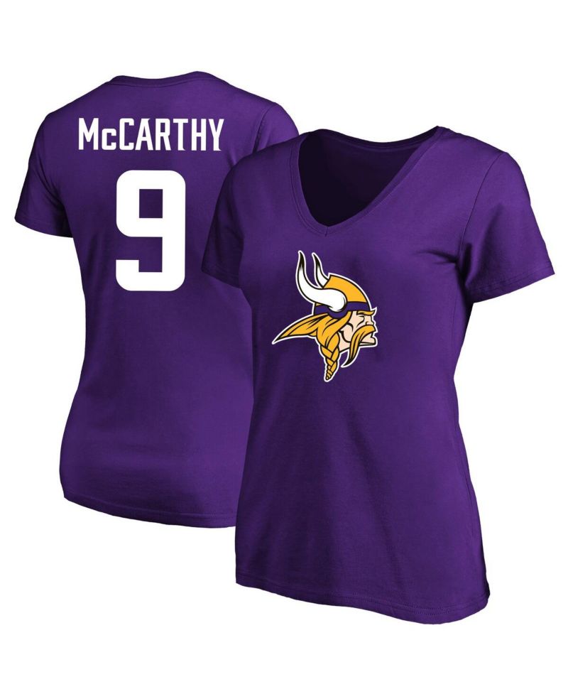 Women's J.J. McCarthy Purple Minnesota Vikings Plus Size Fair Catch Name & Number Scoop Neck T-Shirt