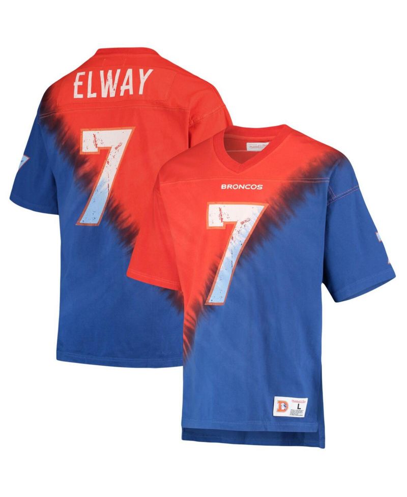 Men's John Elway Orange, Royal Denver Broncos Retired Player Name and Number Diagonal Tie-Dye V-Neck T-shirt