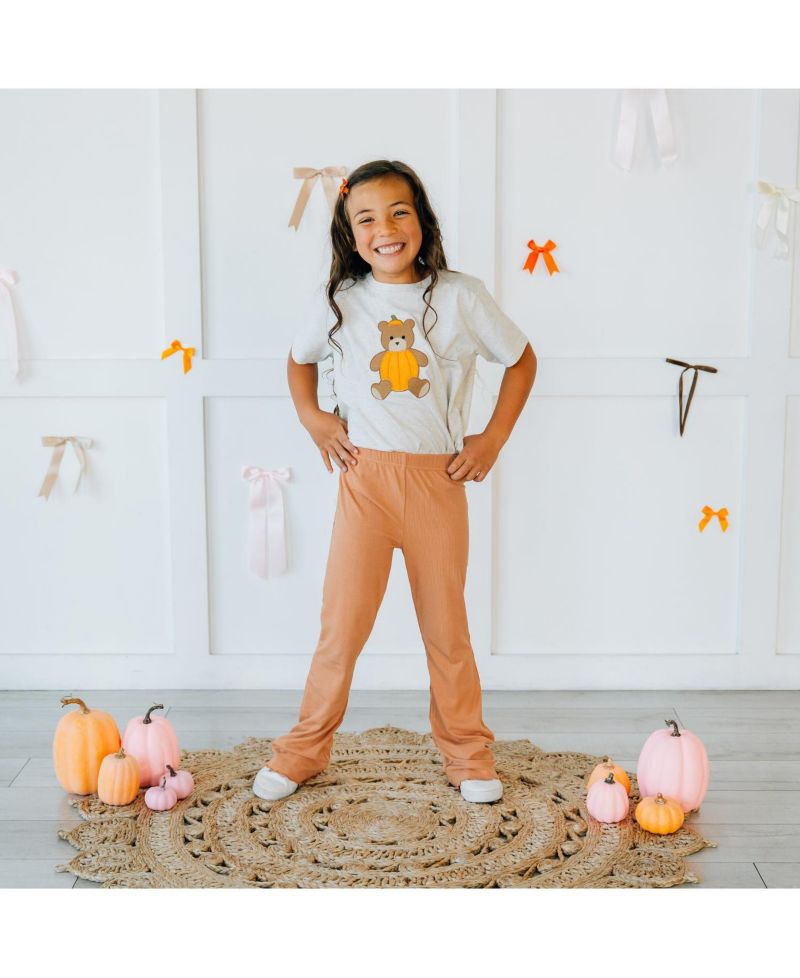 Little Boys Pumpkin Teddy Bear Patch Short Sleeve T-Shirt