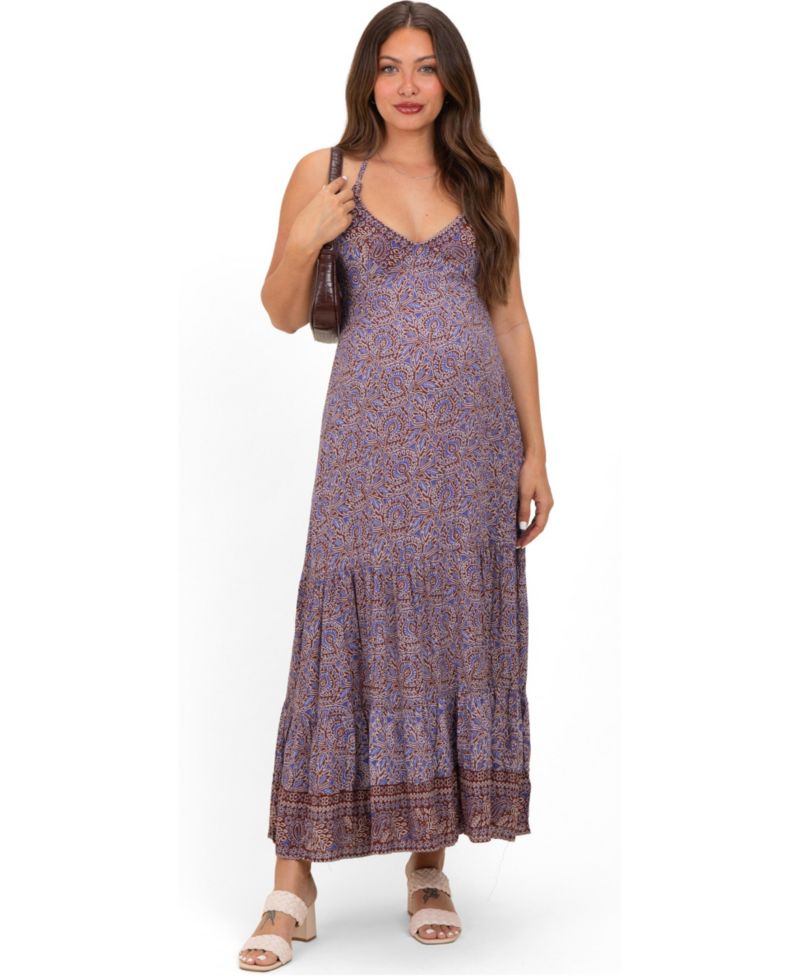 Women's Brown Paisley Halter Maxi Dress