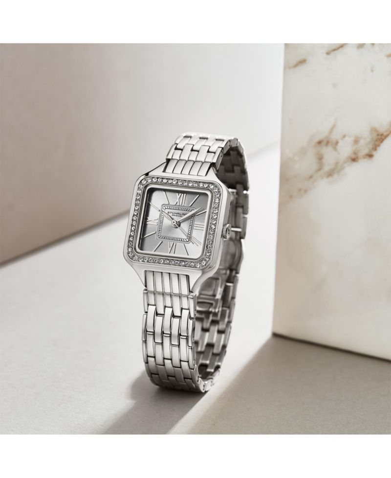 Confidant 4020 Women s Square Watch - Quartz Movement, 27mm Case, Crystal-Accented Bezel, Stainless Steel Bracelet