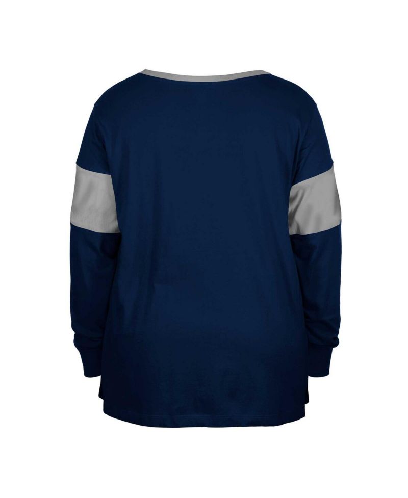 Women's Navy Dallas Cowboys Plus Size Lace-Up Notch Neck Long Sleeve T-Shirt