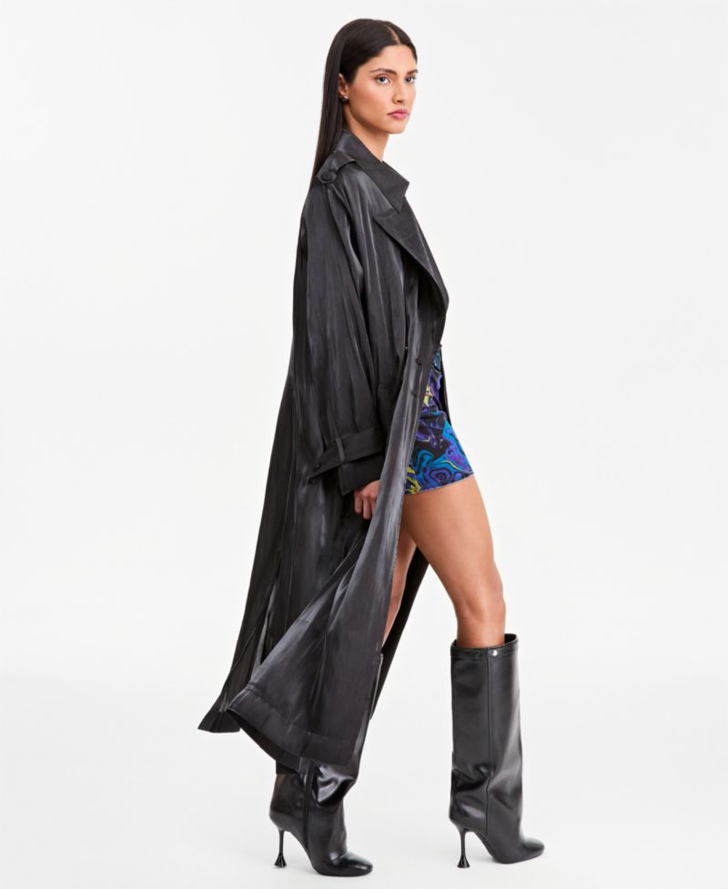 Women's Sheer Organza Double-Breasted Trench Coat