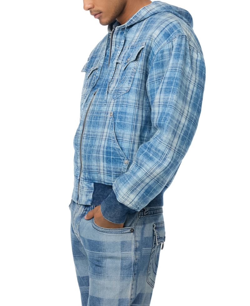 Men's Hooded Plaid Bomber Jacket