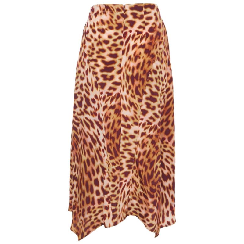 Women's Pink/brown Leopard Print Silk Flared Midi Skirt