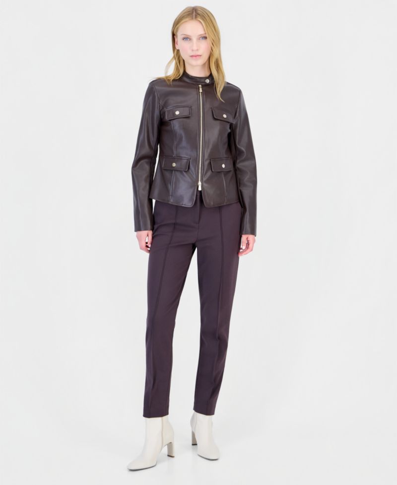 Women's Zip-Up Mixed-Media Faux Leather Jacket