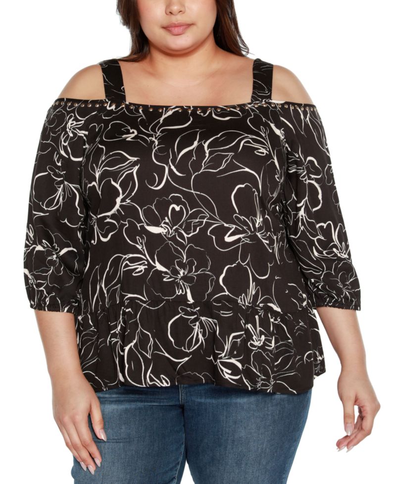 Black Label Plus Size Embellished Cold Shoulder Top