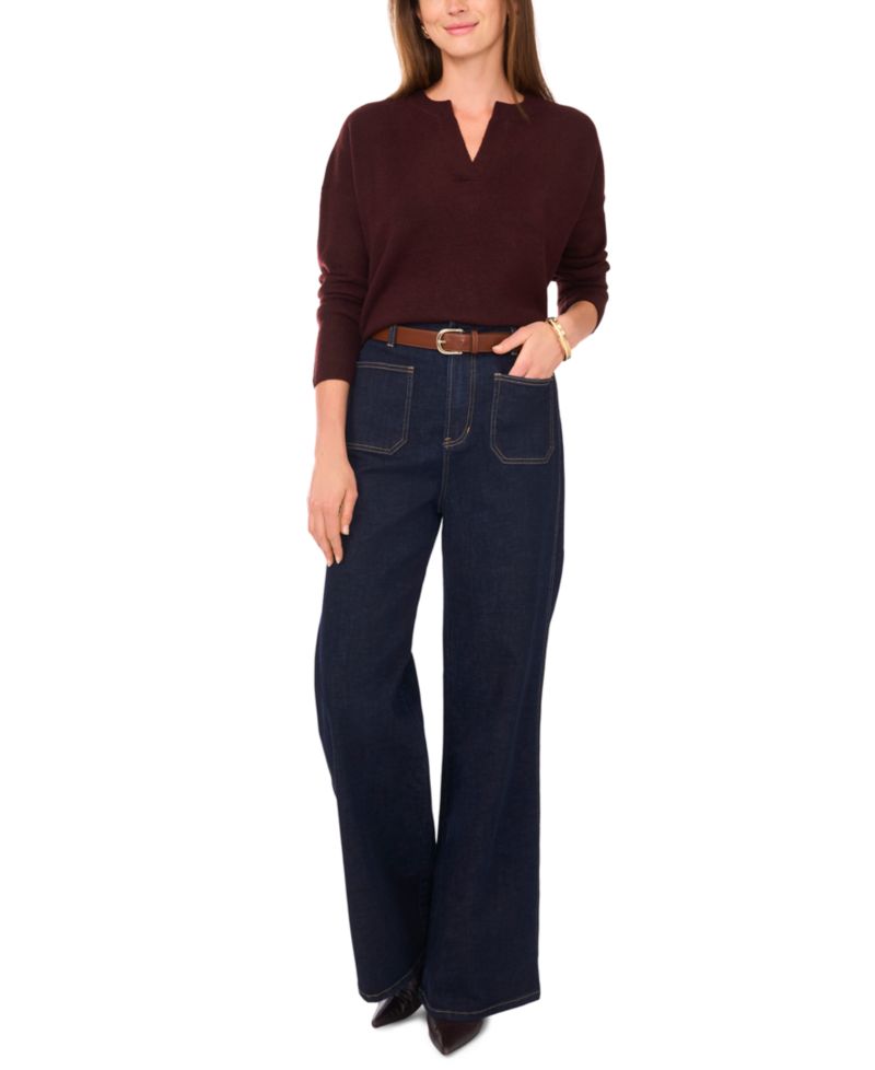 Women's Cozy V-Neck Dropped-Shoulder Sweater