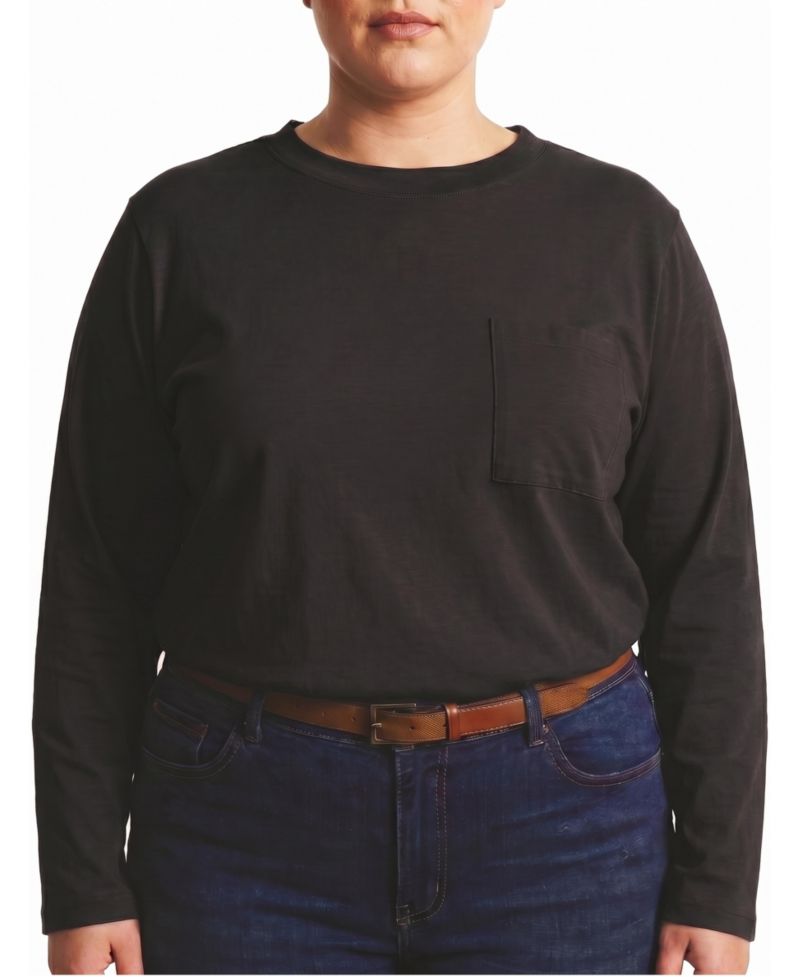 Plus Size Garcon Long-Sleeve Crewneck Chest Pocket T-Shirt