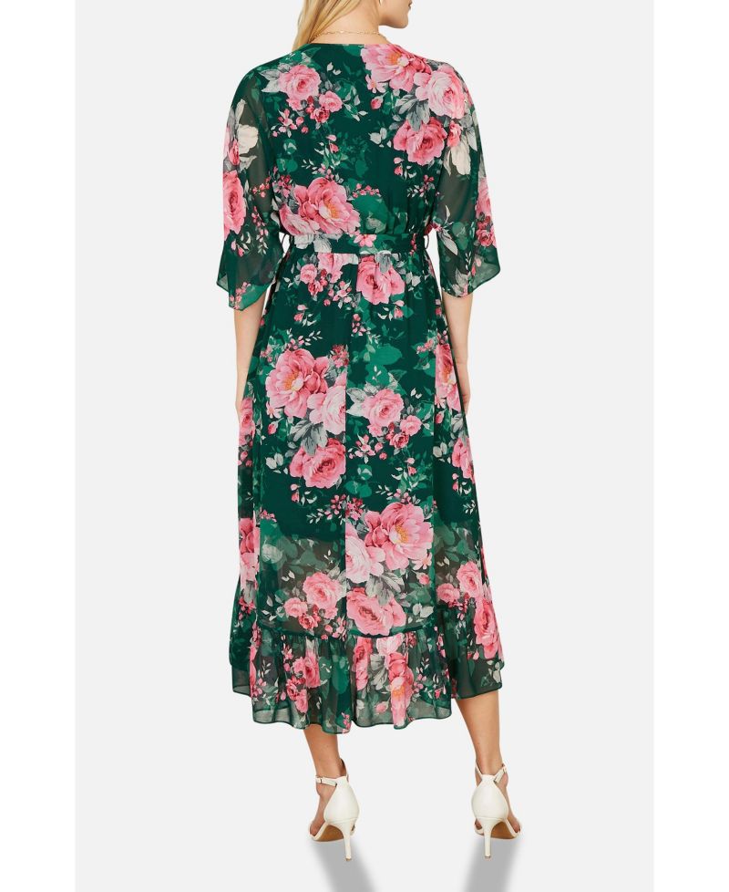Women's Midi Dip Hem Wrap Midi Dress