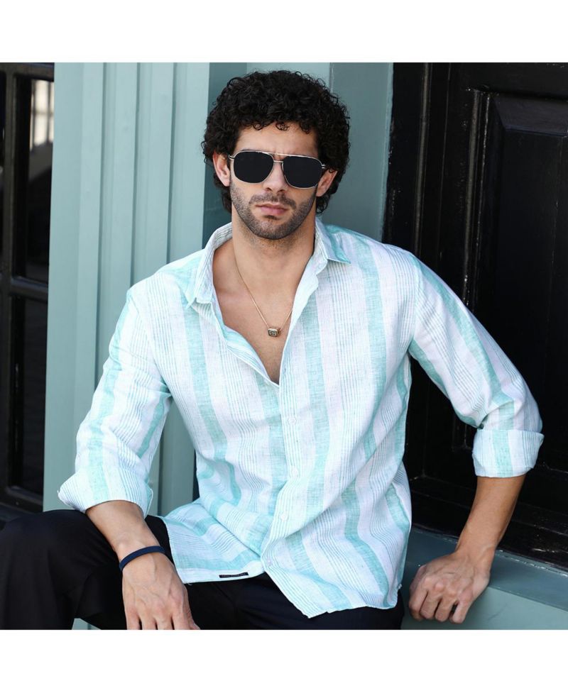 Men's Sky Blue Pincandy-Striped Regular Shirt