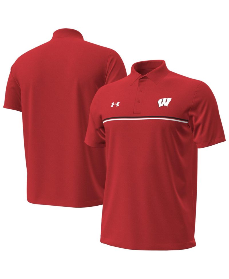 Men's Red Wisconsin Badgers Performance Drive Chest Stripe Polo Shirt