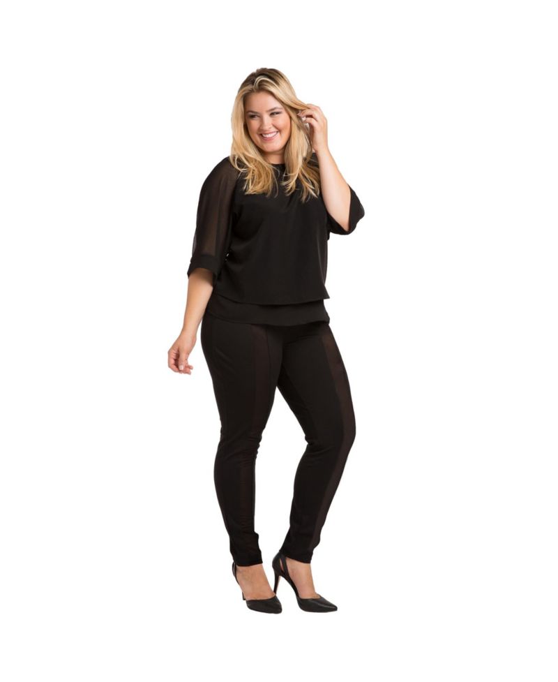 Plus Size Stretch Sheer Panel Ponte Legging