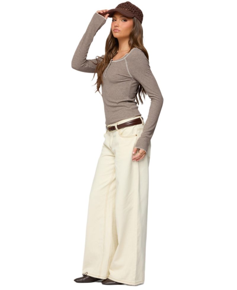 Women's Ensley Contrast Stitch Henley Top