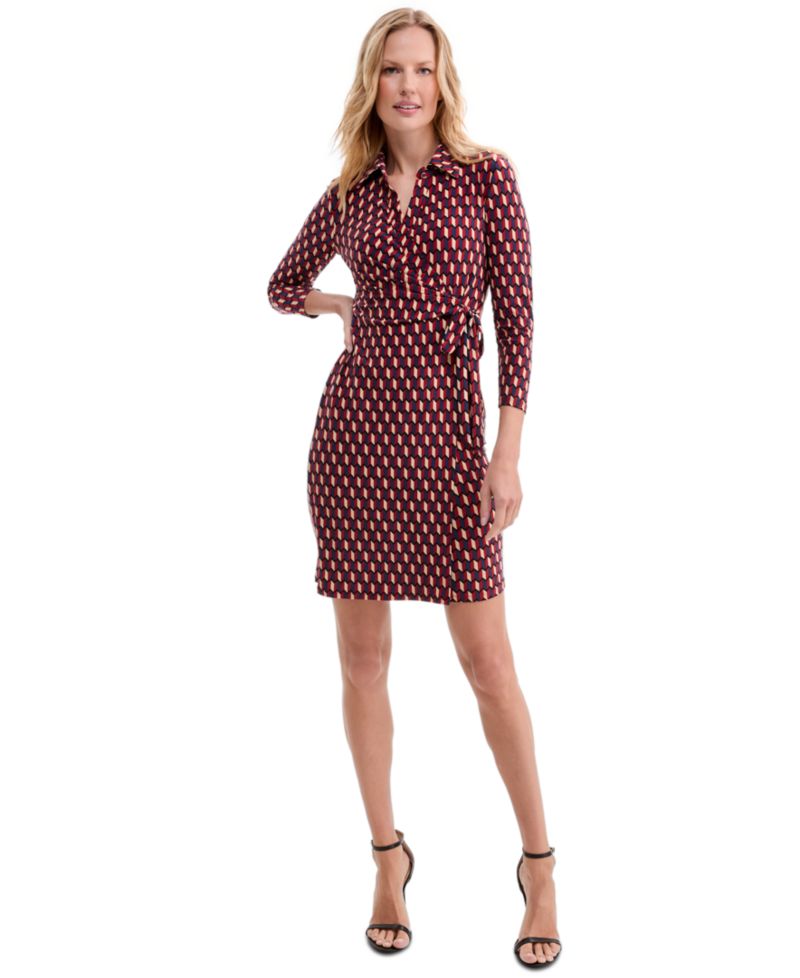 Petite Printed Faux-Wrap Tie-Waist Dress