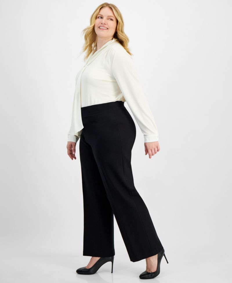 Plus Size Compression Pull-On Wide-Leg Trousers