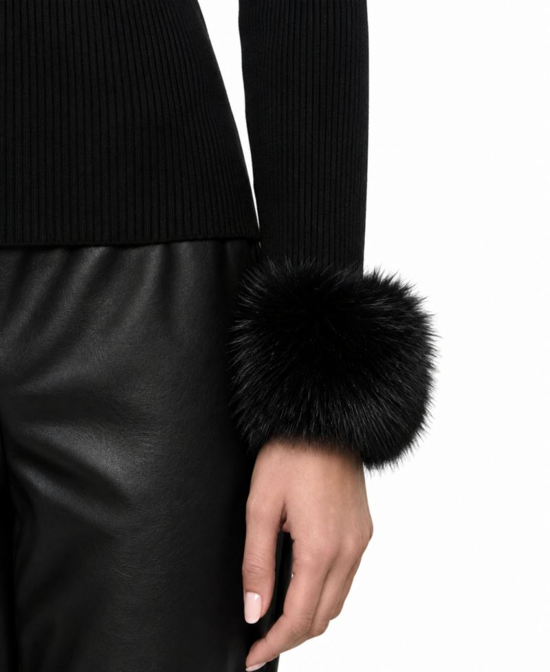 Women's Savannah Crewneck Long-Sleeve Faux-Fur Cuff Sweater