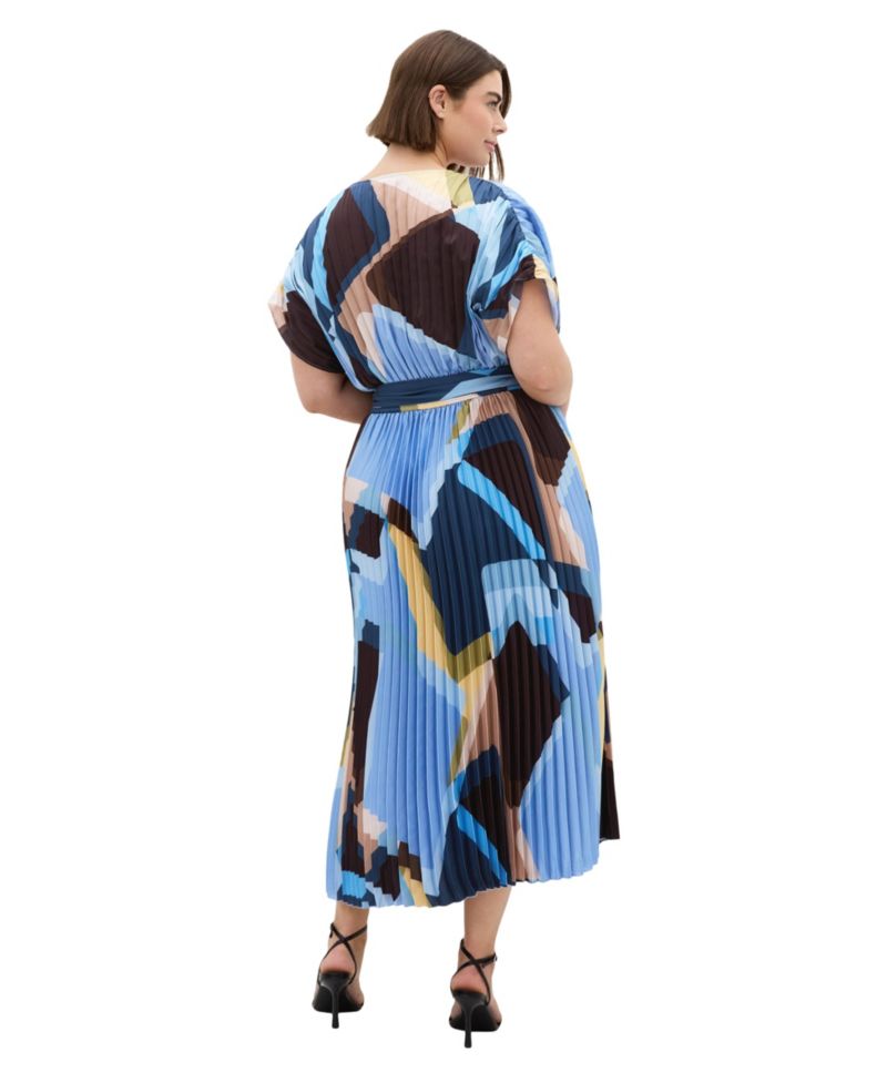 Plus Size Hailey Geo Abstract Print Pleat Wrap Midi Dress
