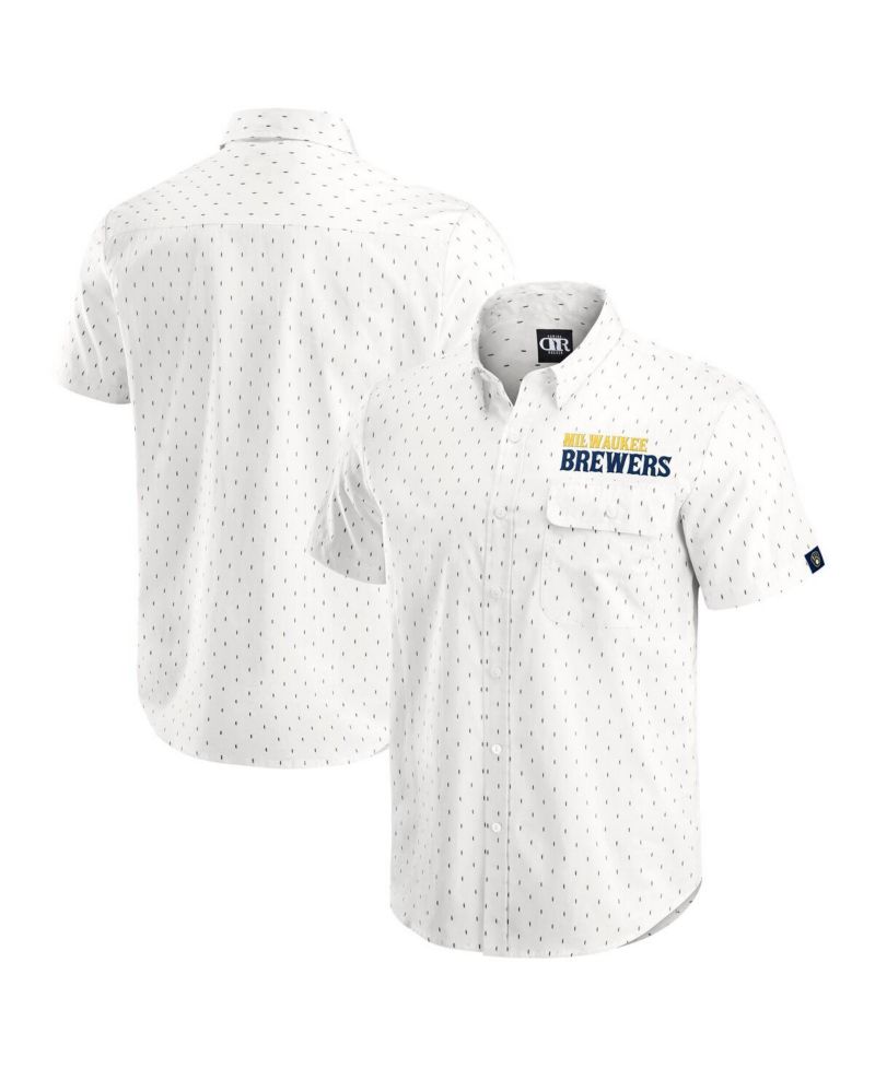 Darius Rucker Collection by Men's Cream Milwaukee Brewers Printed Button-Down Shirt
