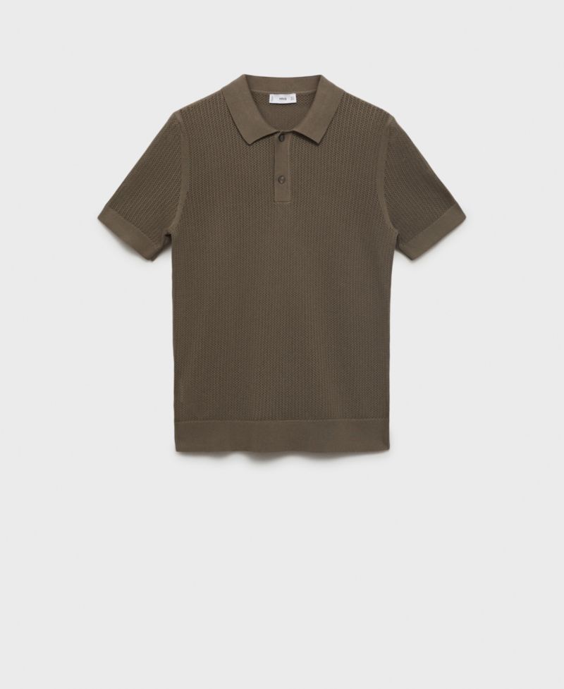 Men's Openwork Knitted Cotton Polo Shirt