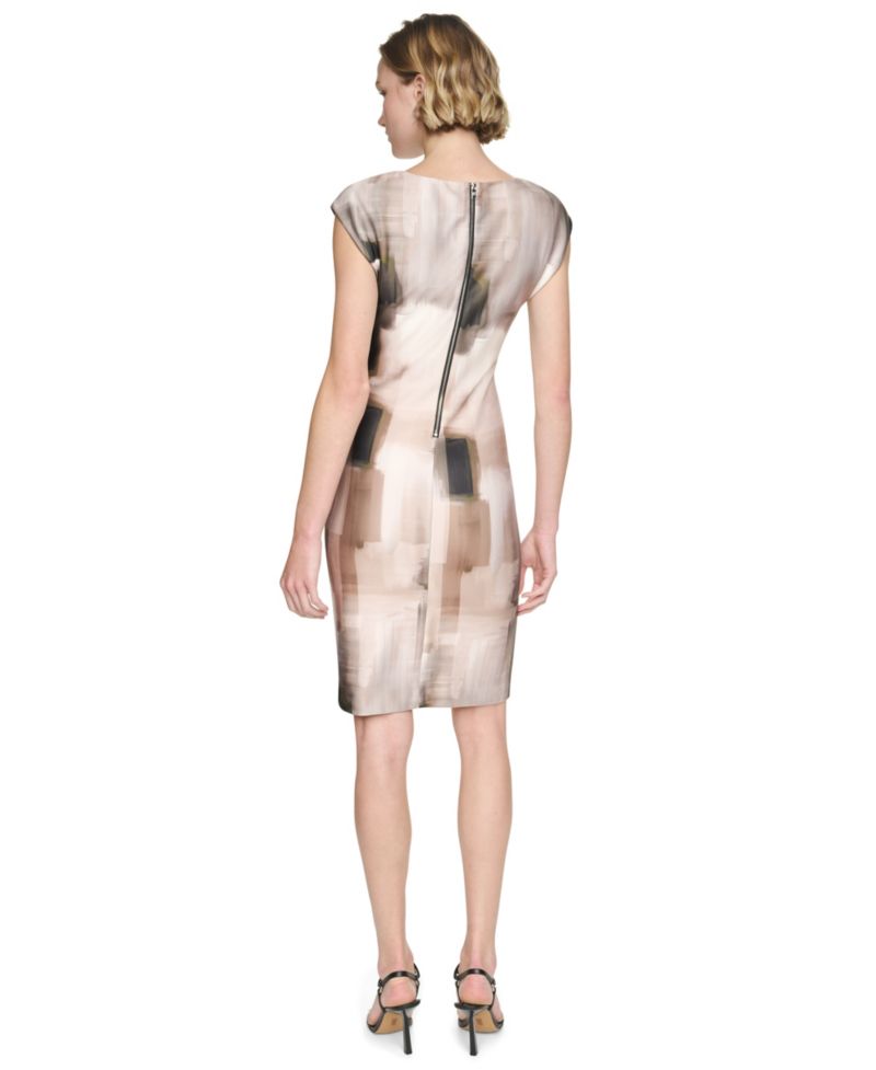 Women's Cap-Sleeve Boat-Neck Shift Dress
