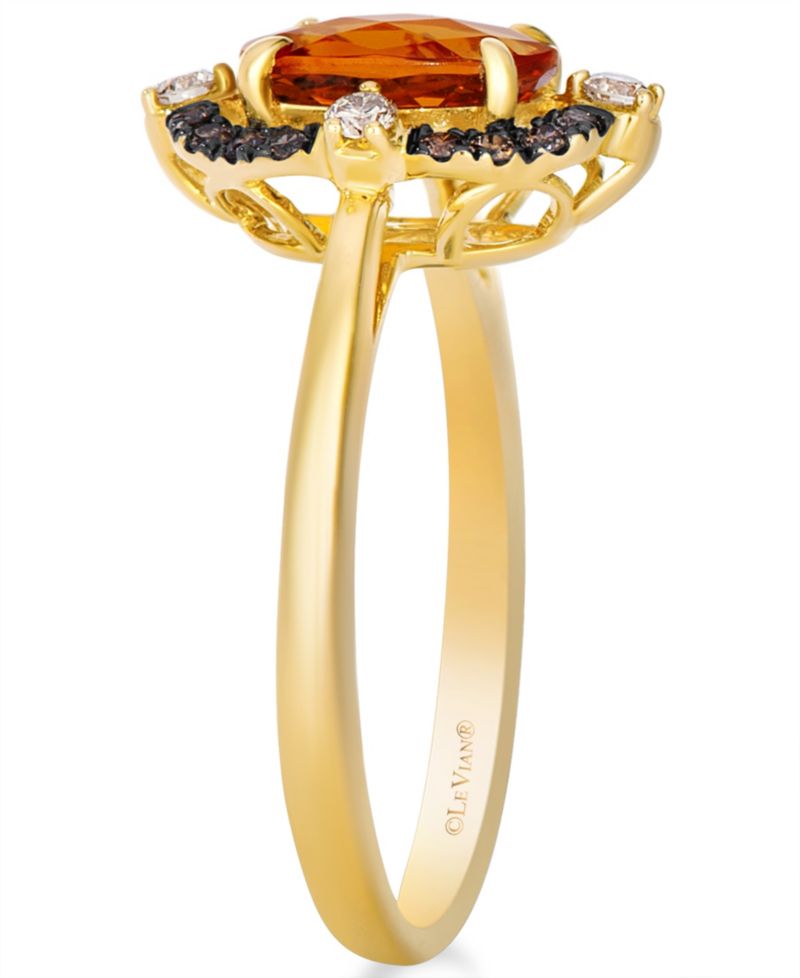 Cinnamon Citrine® cushion cut (1-1/6 ct. t.w.), Nude Diamond (1/10 ct. t.w.) & Chocolate Diamond (1/8 ct. t.w.) Ring in 14k Honey Gold