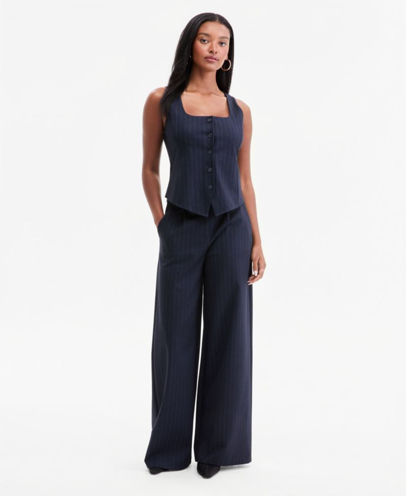 Women's Pinstriped High-Rise Wide-Leg Pants