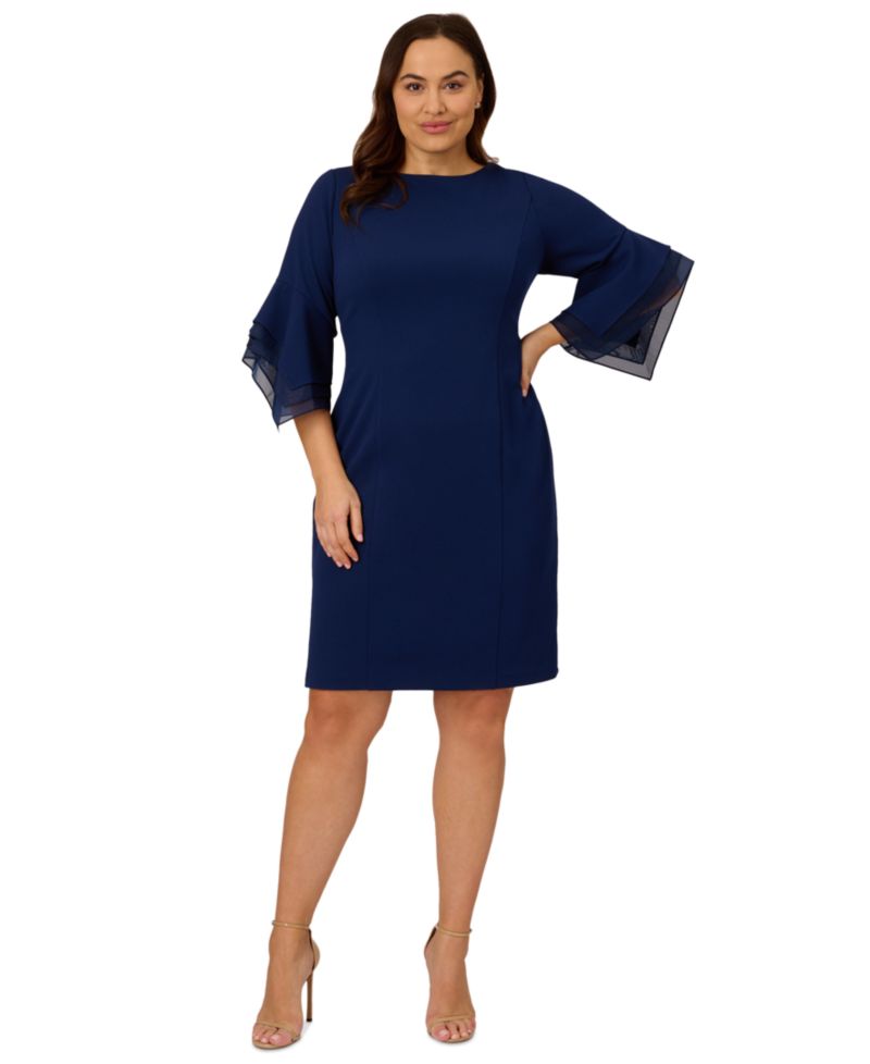 Plus Size Tiered-Cuff 3/4-Sleeve Sheath Dress